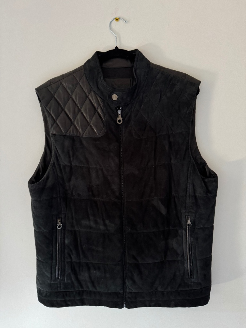 Salvatore Ferragamo men's vest in charcoal blue suede, size IT 52